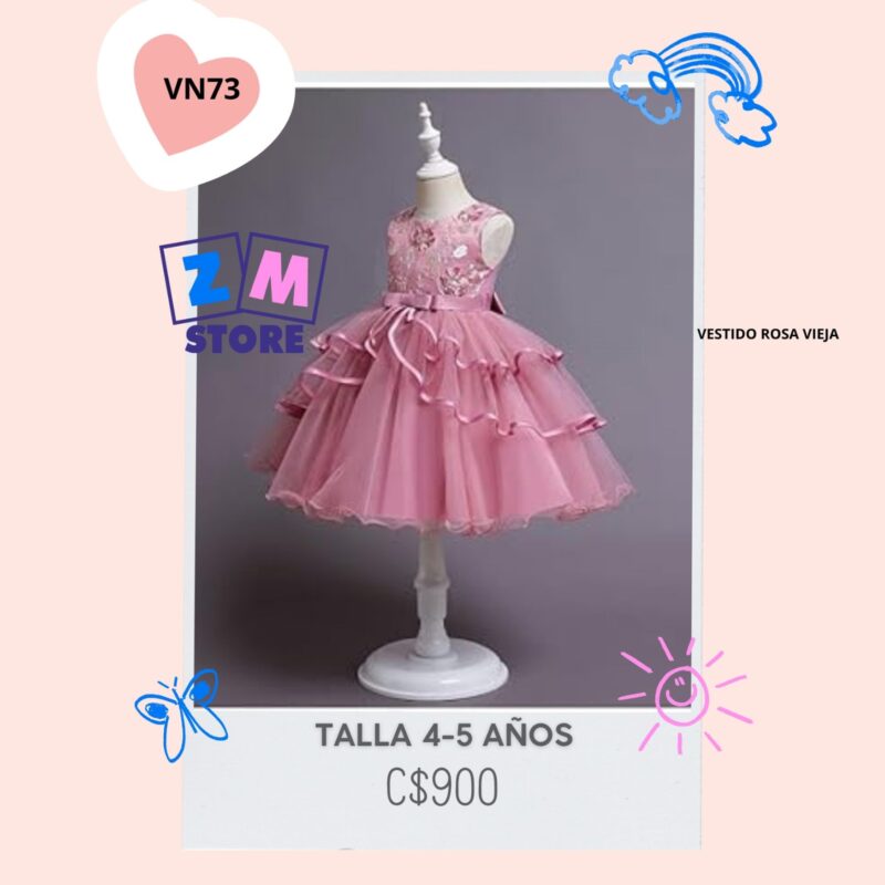 Vestido corto rosa vieja,--VN73