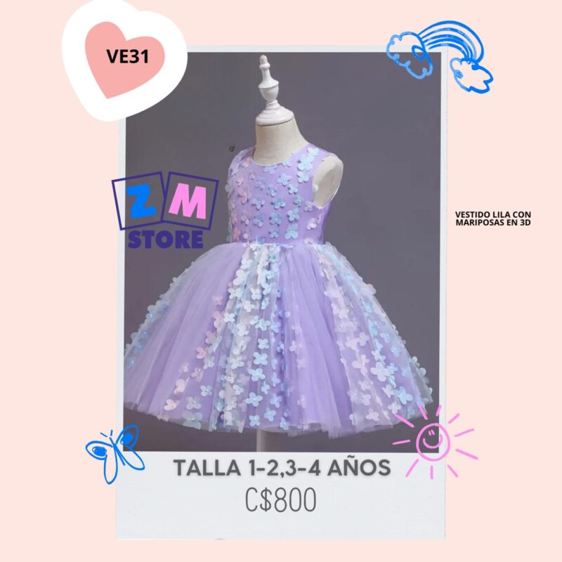 Vestido con mariposas 3D.--VE31