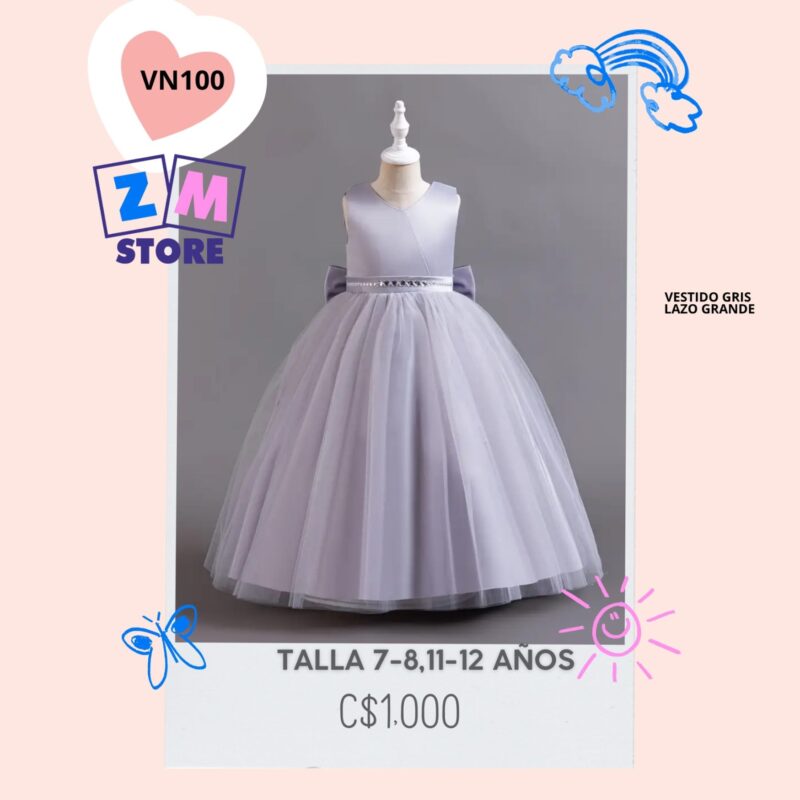 Vestido largo gris.--VN100