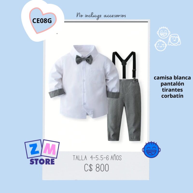 Conjunto de vestir camisa con borde gris y pantalón gris - CE08G