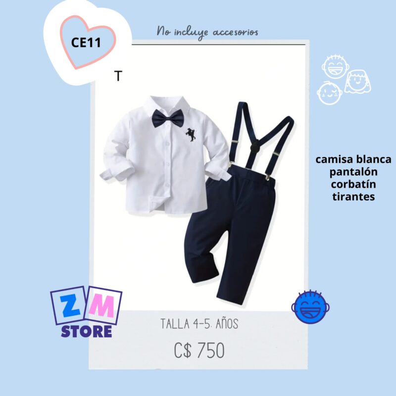 Conjunto de vestir: Camisa blanca con pantalón azul y tirantes - CE11