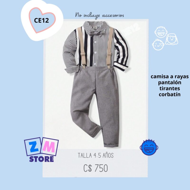 Conjunto elegante con camisa a rayaspantalón gris – CE12