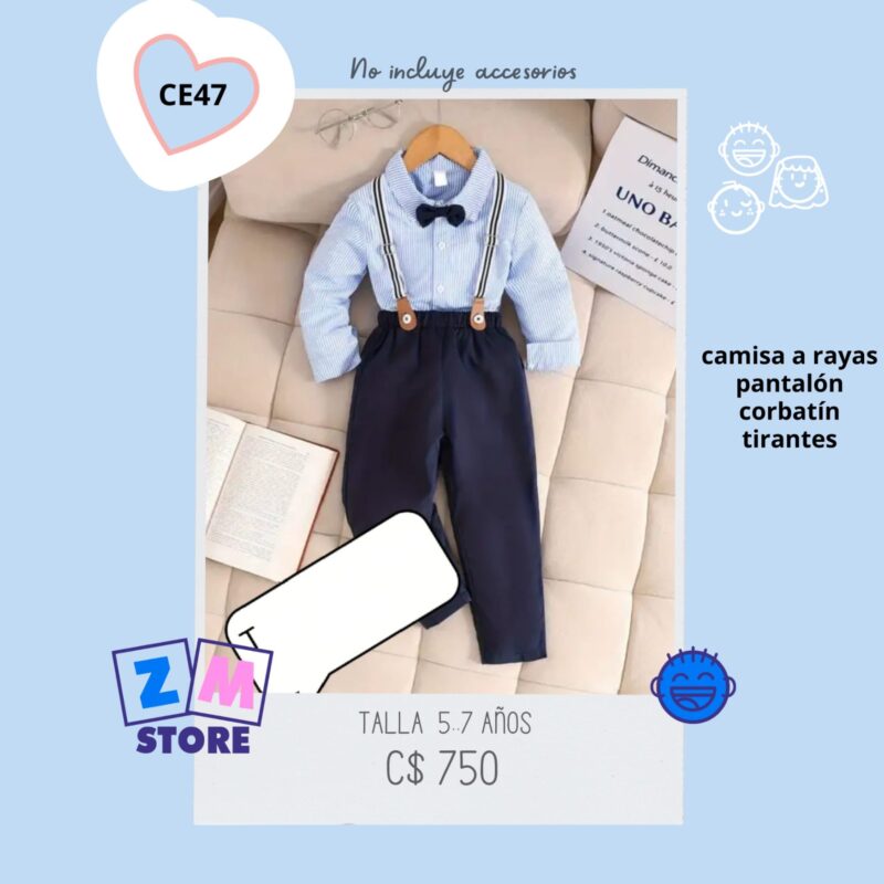Conjunto de vestir: camisa celeste a rayas, pantalón azul - CE47