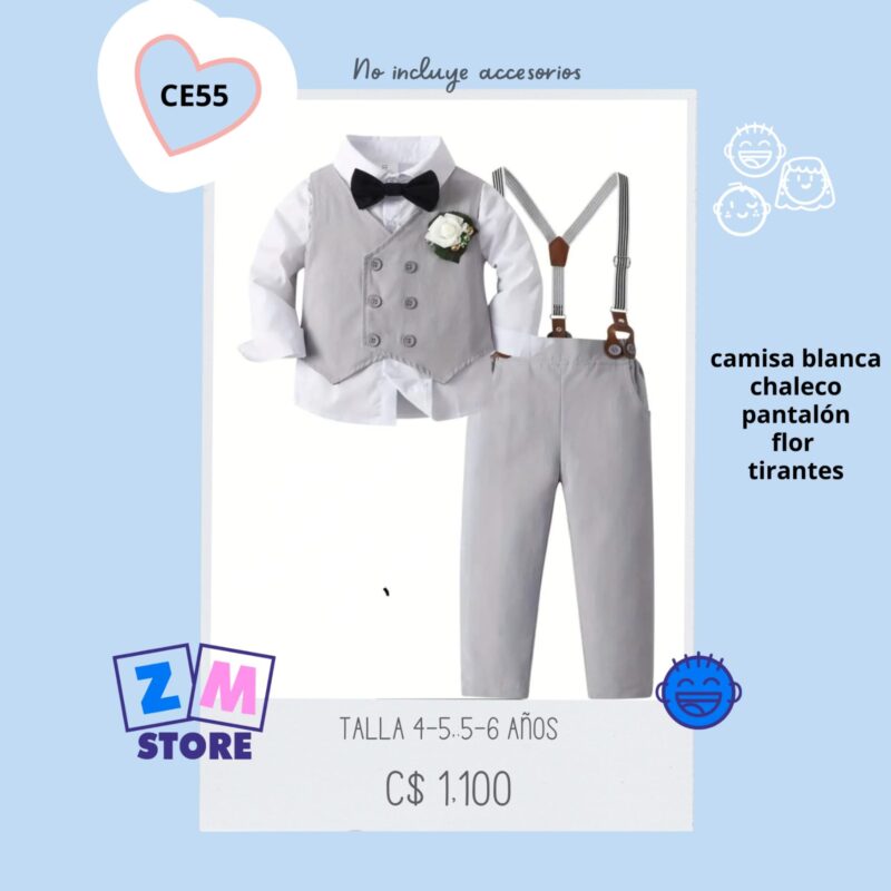 Conjunto de vestir gris con chaleco y tirantes - CE55