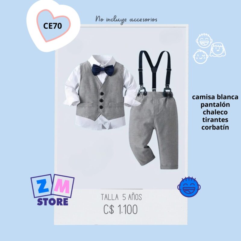 Conjunto de vestir gris con chaleco y tirantes - CE70