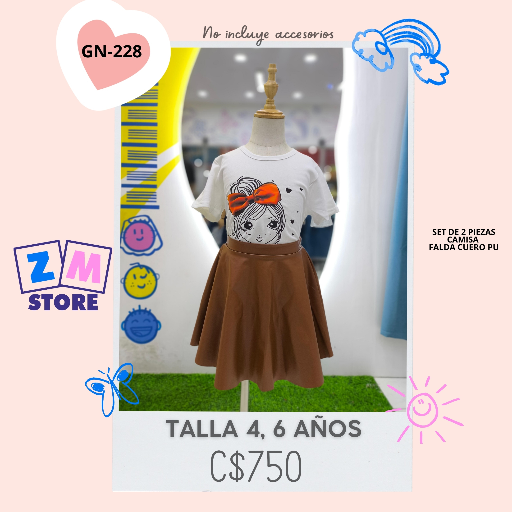 Conjunto con faldas de cuero pu,--GN-228