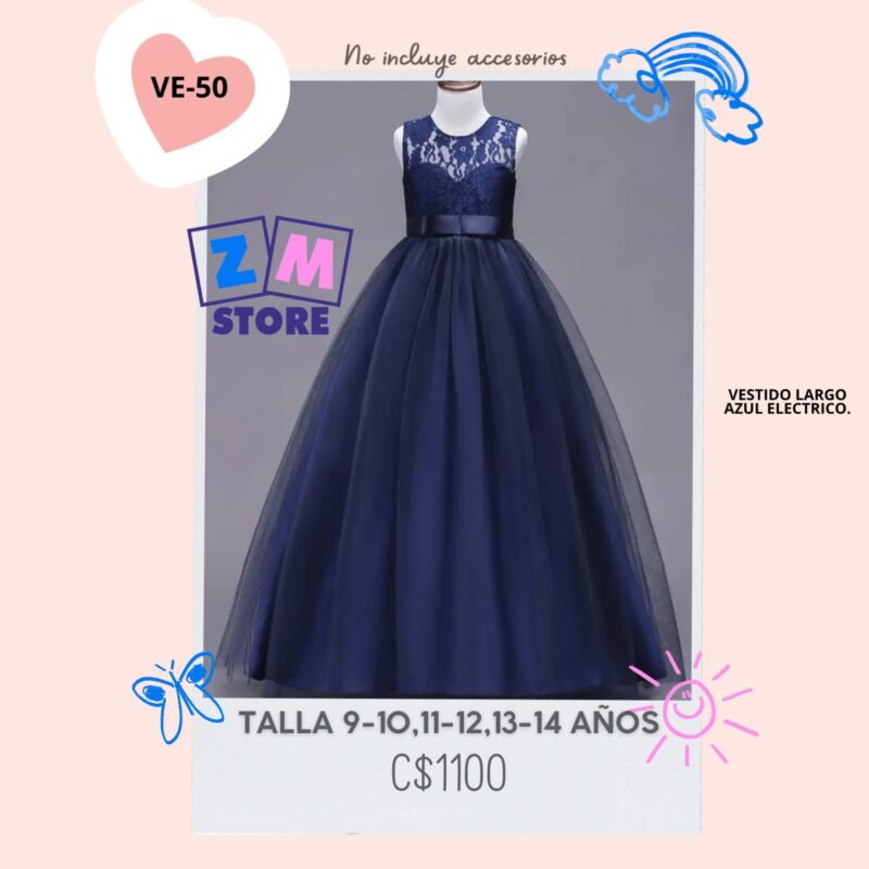 Vestido largo azul.--VE-50