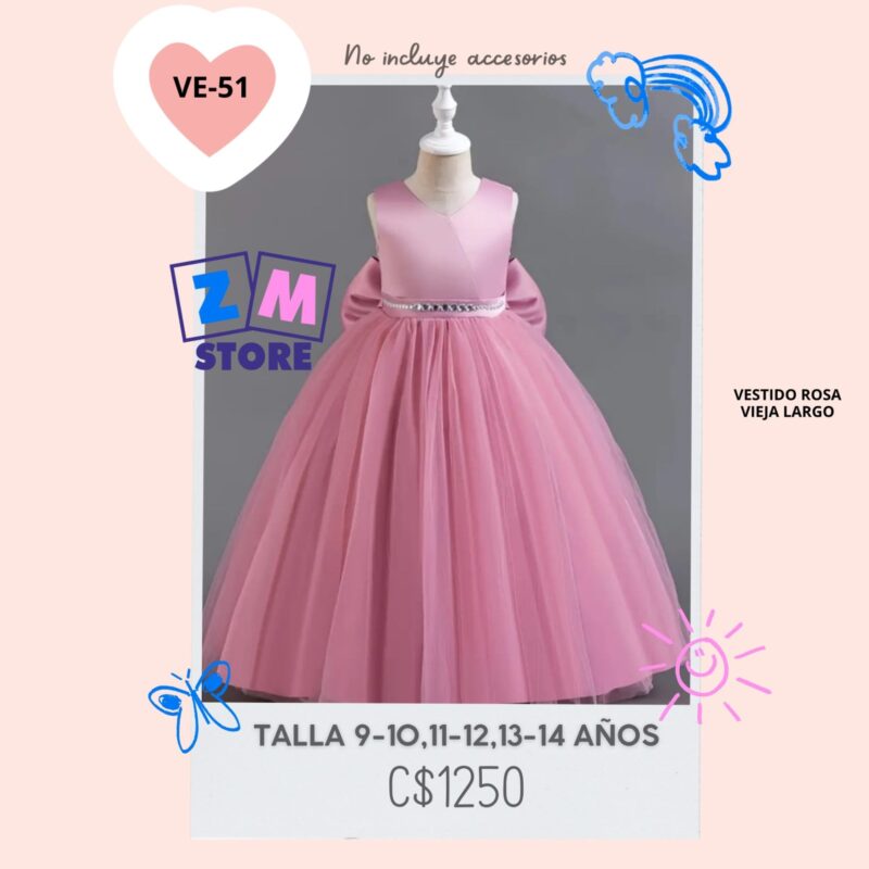 Vestido largo rosa vieja.--VE-51