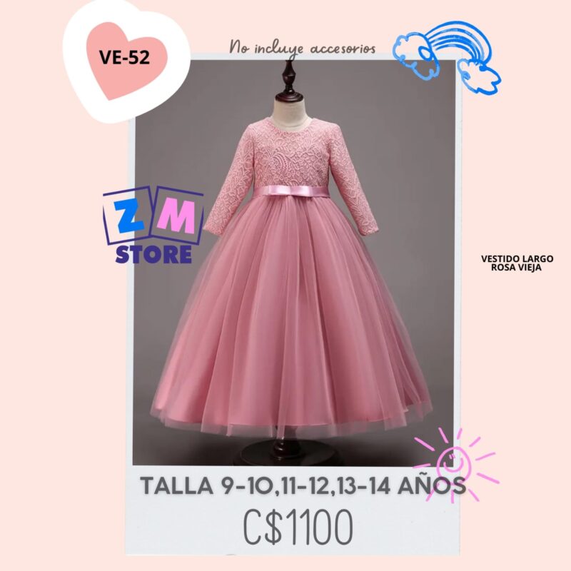 Vestido largo rosa viaja.--VE-52
