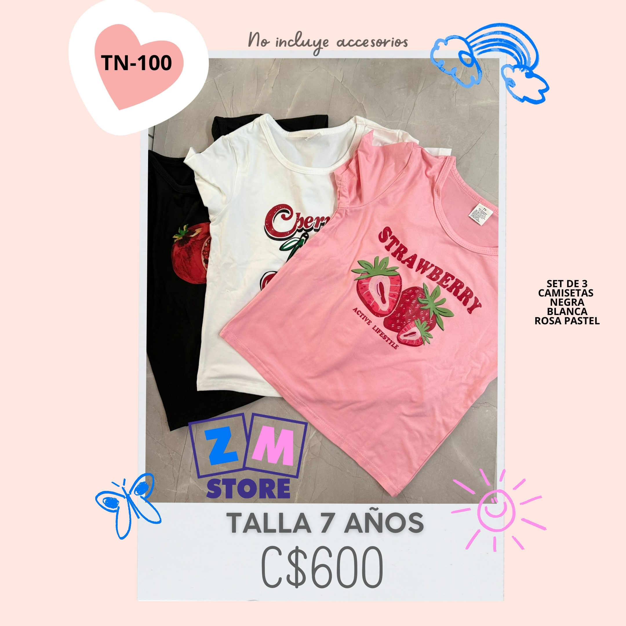Set de 3 camisetas.--TN-100
