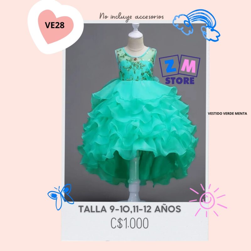 Vestido elegante verde Aqua,--VE28