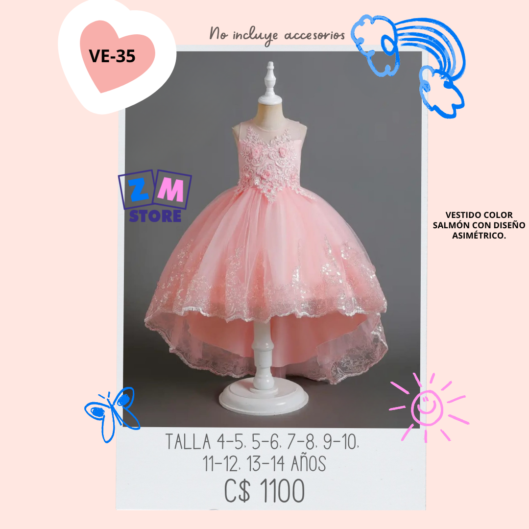 Vestido elegante a la rodilla con cola. --VE35