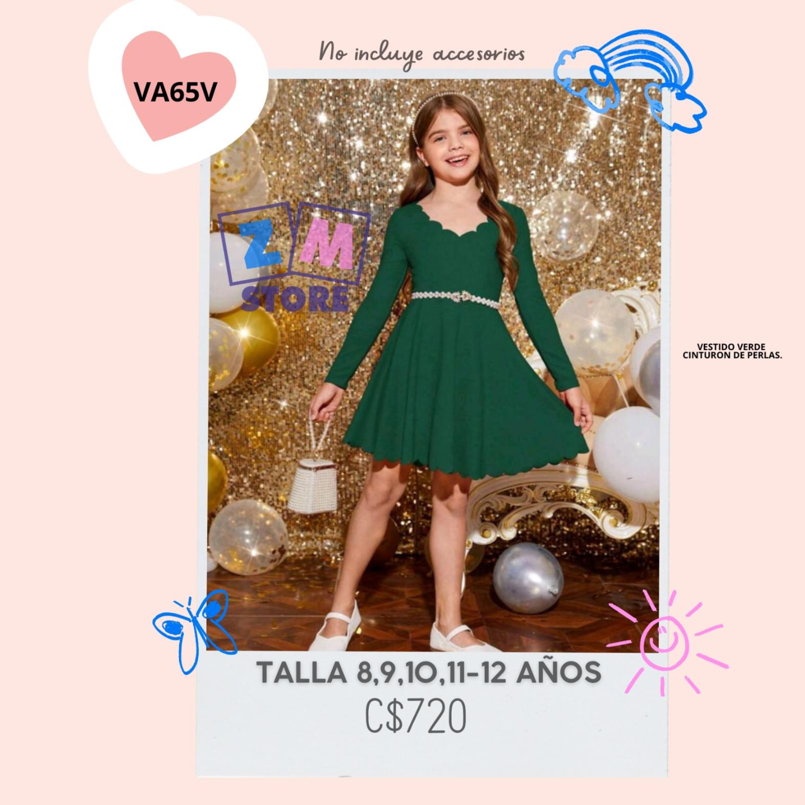 Vestido verde con cinturón,--VA65V