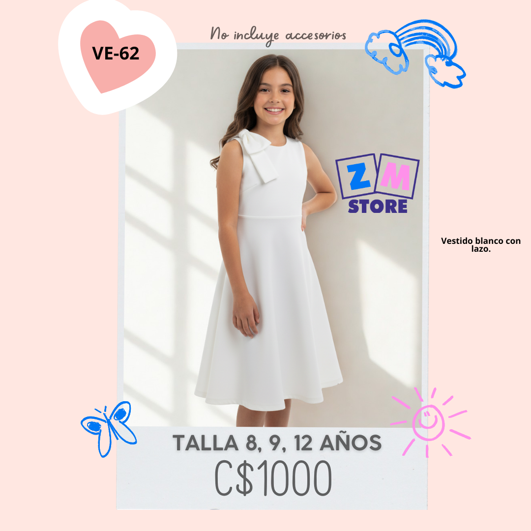 Vestido blanco con lazo,--VE-62