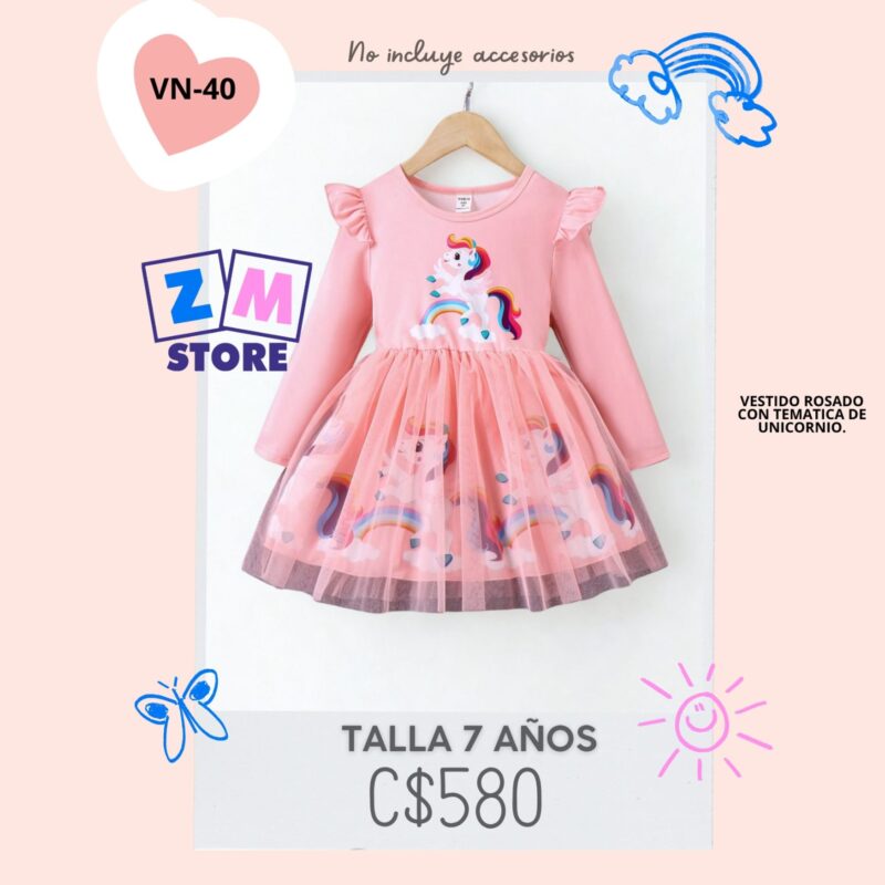 Vestido  con estampado de unicornio. --VN-40