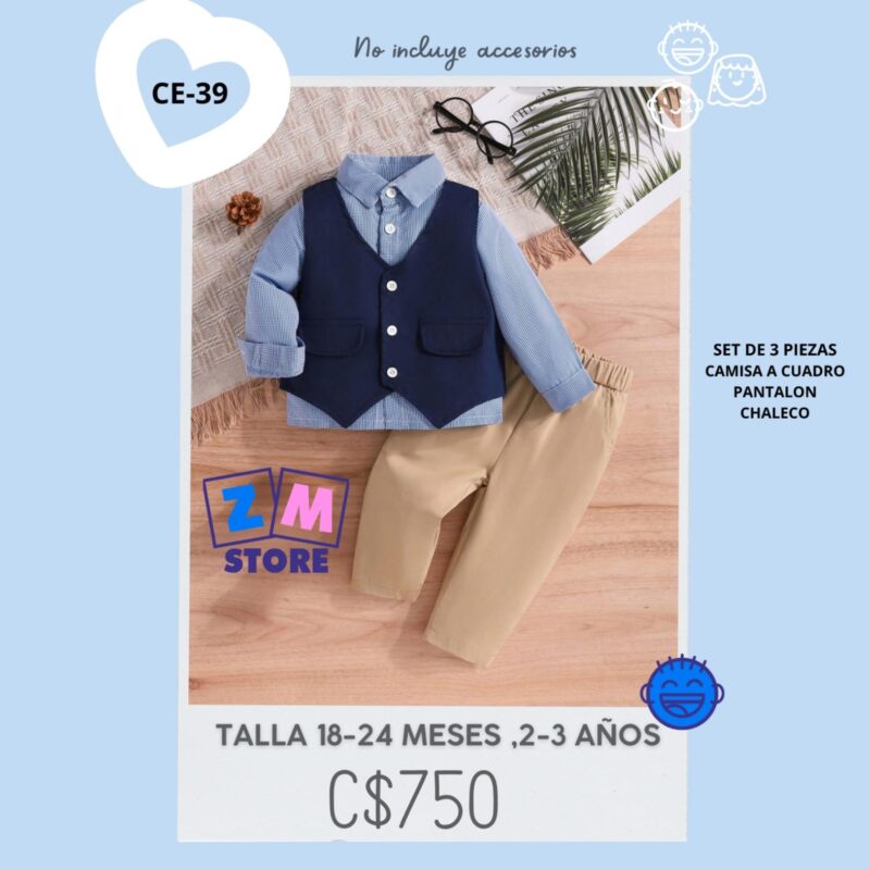 Conjunto de vestir pantalón caqui con camisa celeste a rayas - CE-39