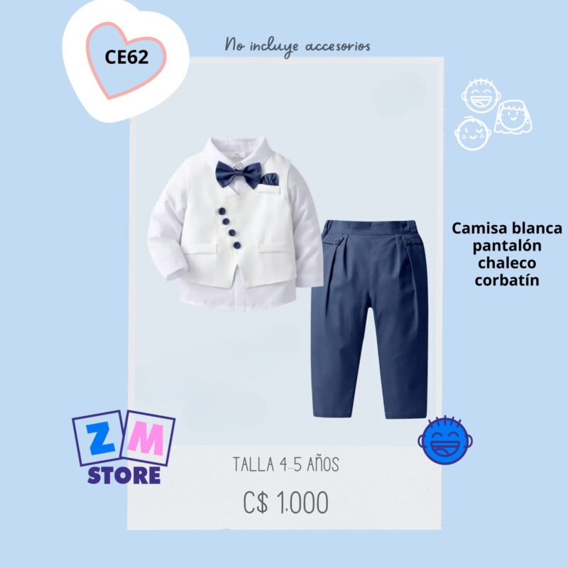 Conjunto de vestir con chaleco blanco y pantalón azul - CE62