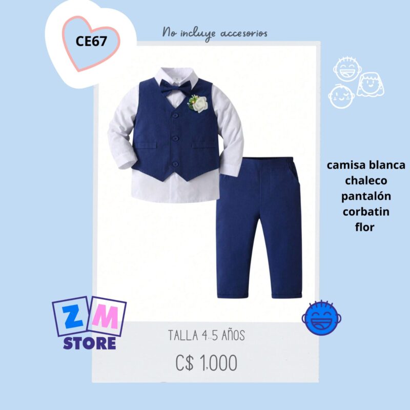 Conjunto con camisa blanca y pantalón azul - CE67