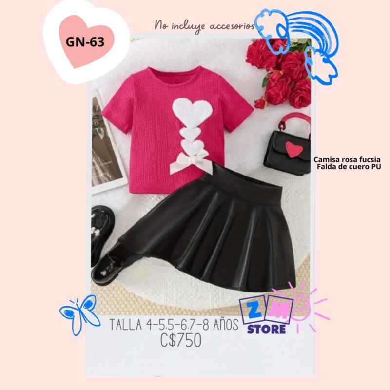 Conjunto con falda cuero PU.--GN-63