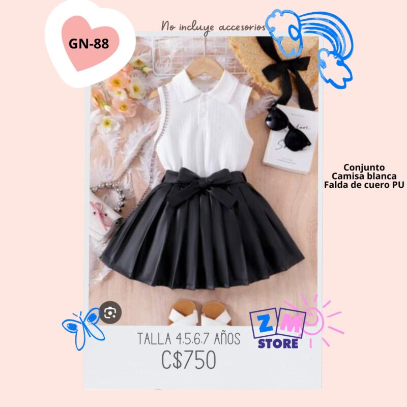 Conjunto con falda de cuero PU,--GN-88