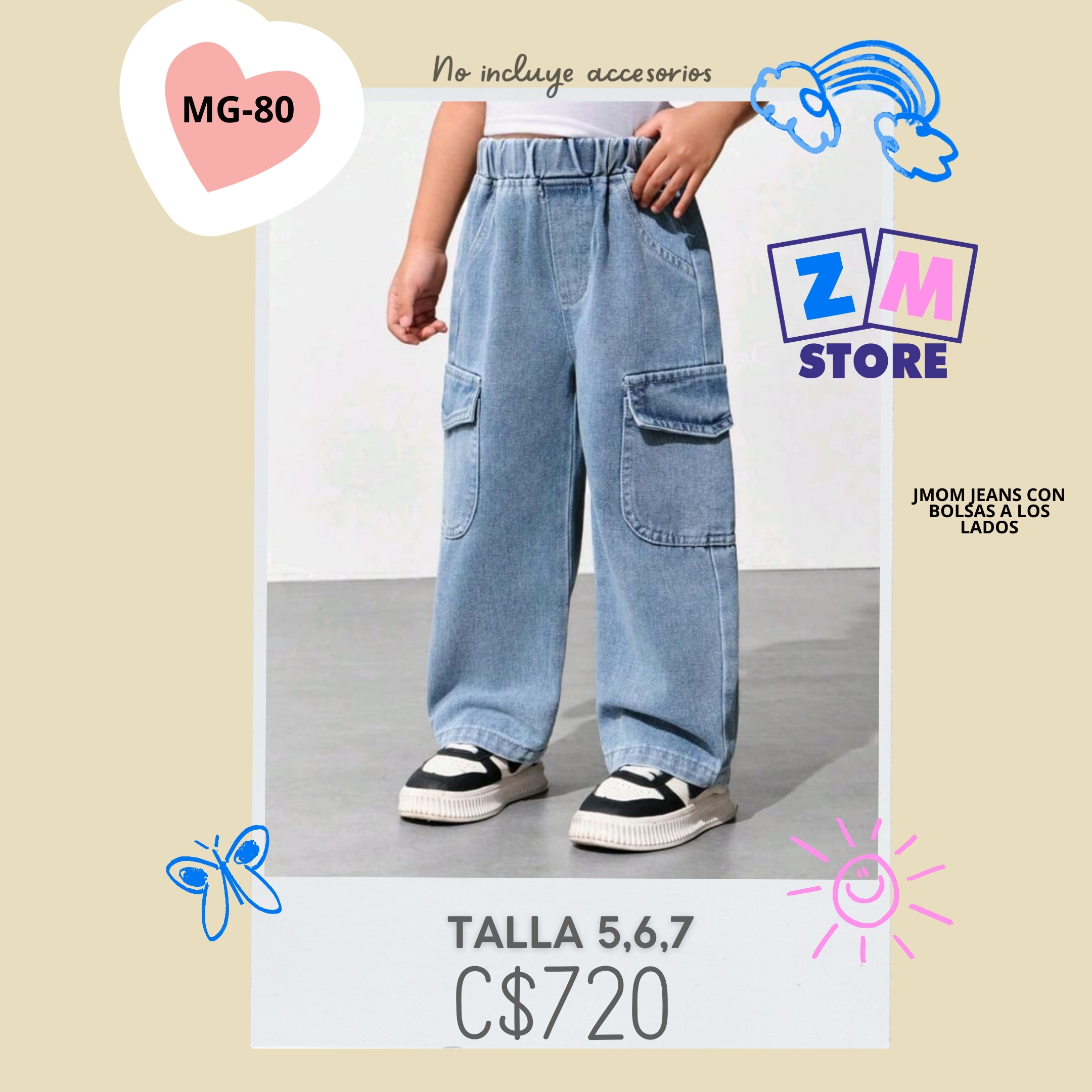 Pantalones cargo de mezclilla.--MG-80