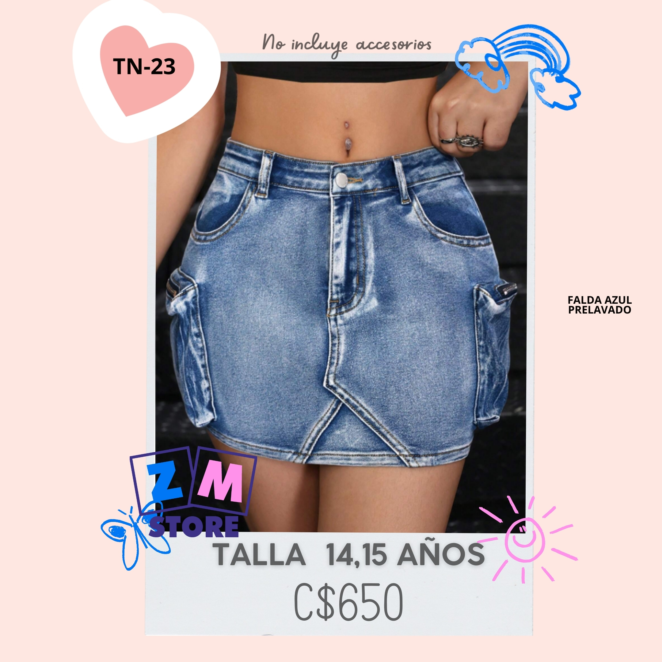  Minifalda elástica de mezclilla,--TN-23