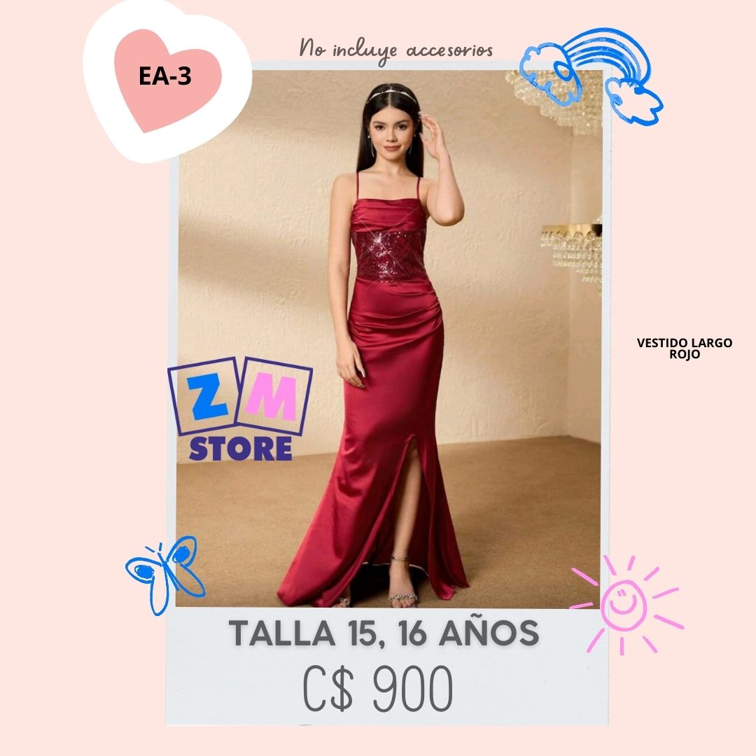 Vestido rojo largo.--EA-3