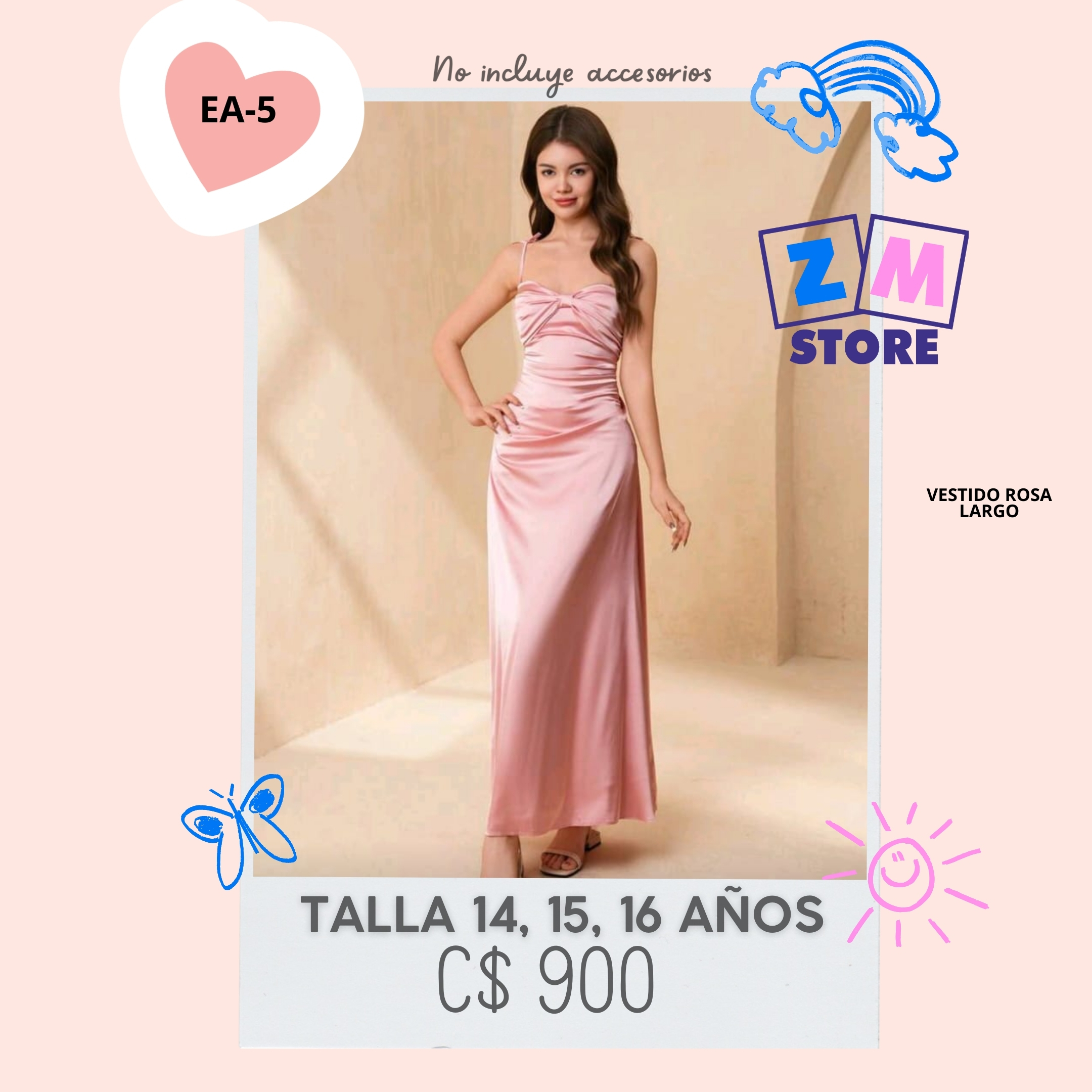 Vestido rosa largo.--EA-5