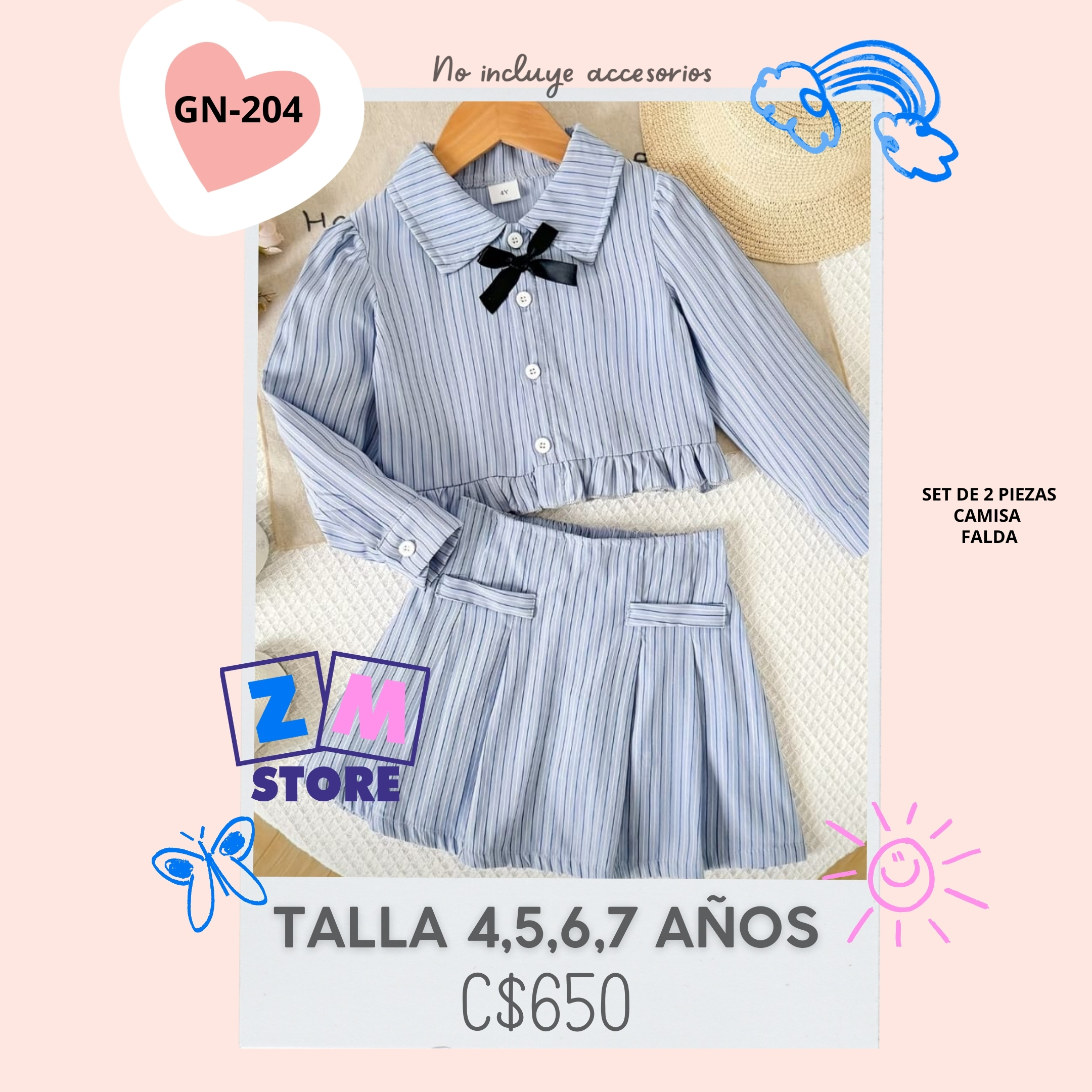 Conjunto rosa a rayas con falda - GN-204