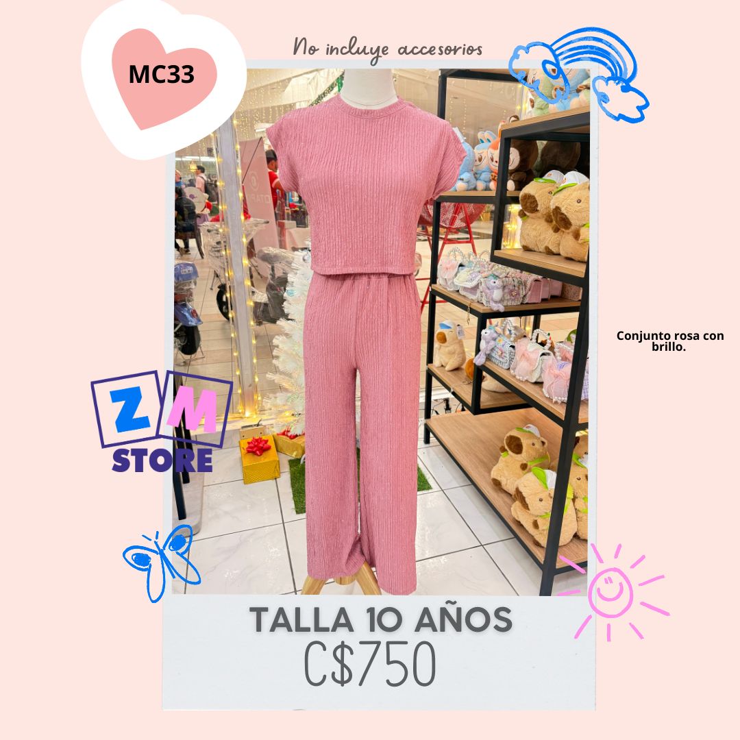 Conjunto de top y palazo rosa con brillos --MC33